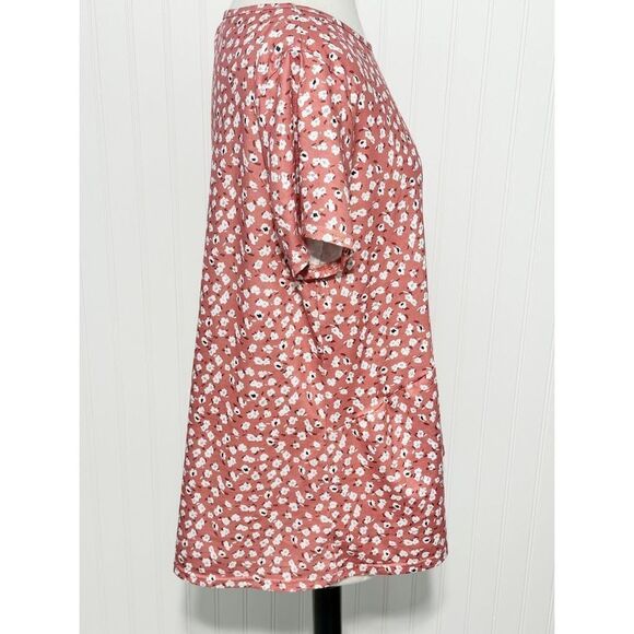 Hibluco Women's Floral Print Short Sleeve Peplum Top Tunic Blouse Coral Pink XL - Picture 3 of 10